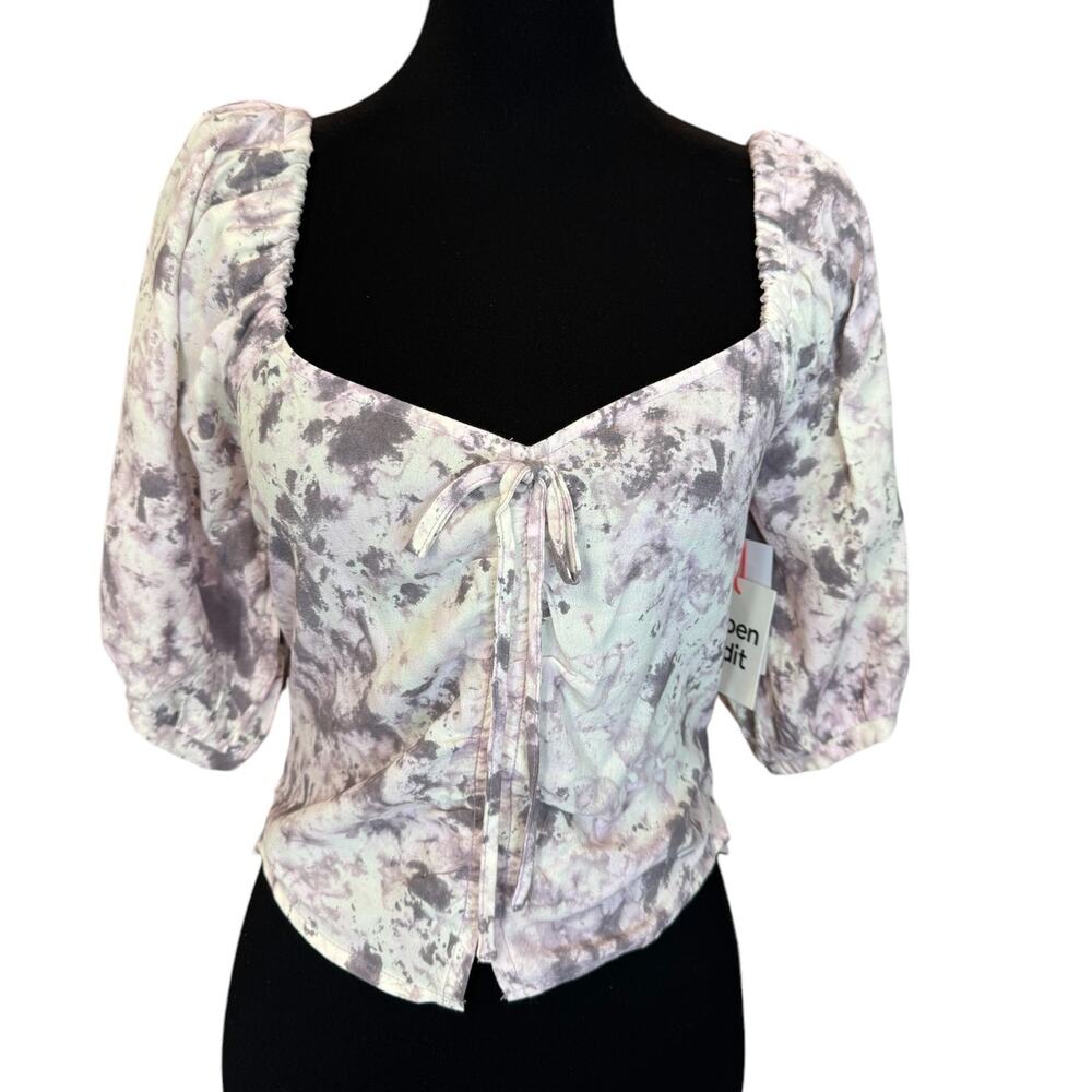 * New ~ OPEN EDIT ~ Women's Ivory Tie Front Puff Sleeve Blouse Top Size XS